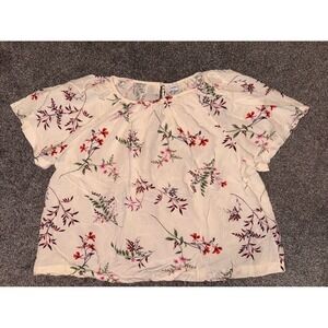Old Navy Women's Cream & Floral Short-Sleeve Blouse - Size Large